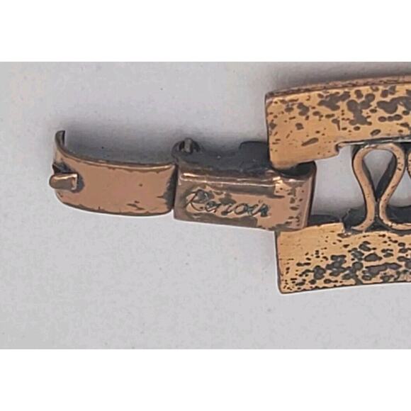 Renior Copper Rectangular Reticulated Link 15" Choker Necklace & Earring Set VTG - Picture 15 of 15